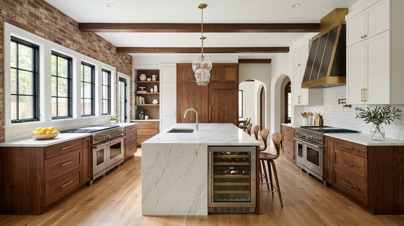 Remodeled Detroit kitchen with custom cabinetry and quartz island